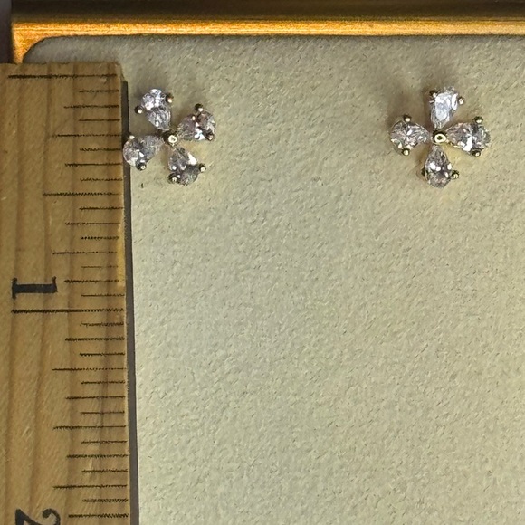 Gold Overlay Crystal Flower Stud Earrings Made with Swarovski Crystals - Picture 8 of 8